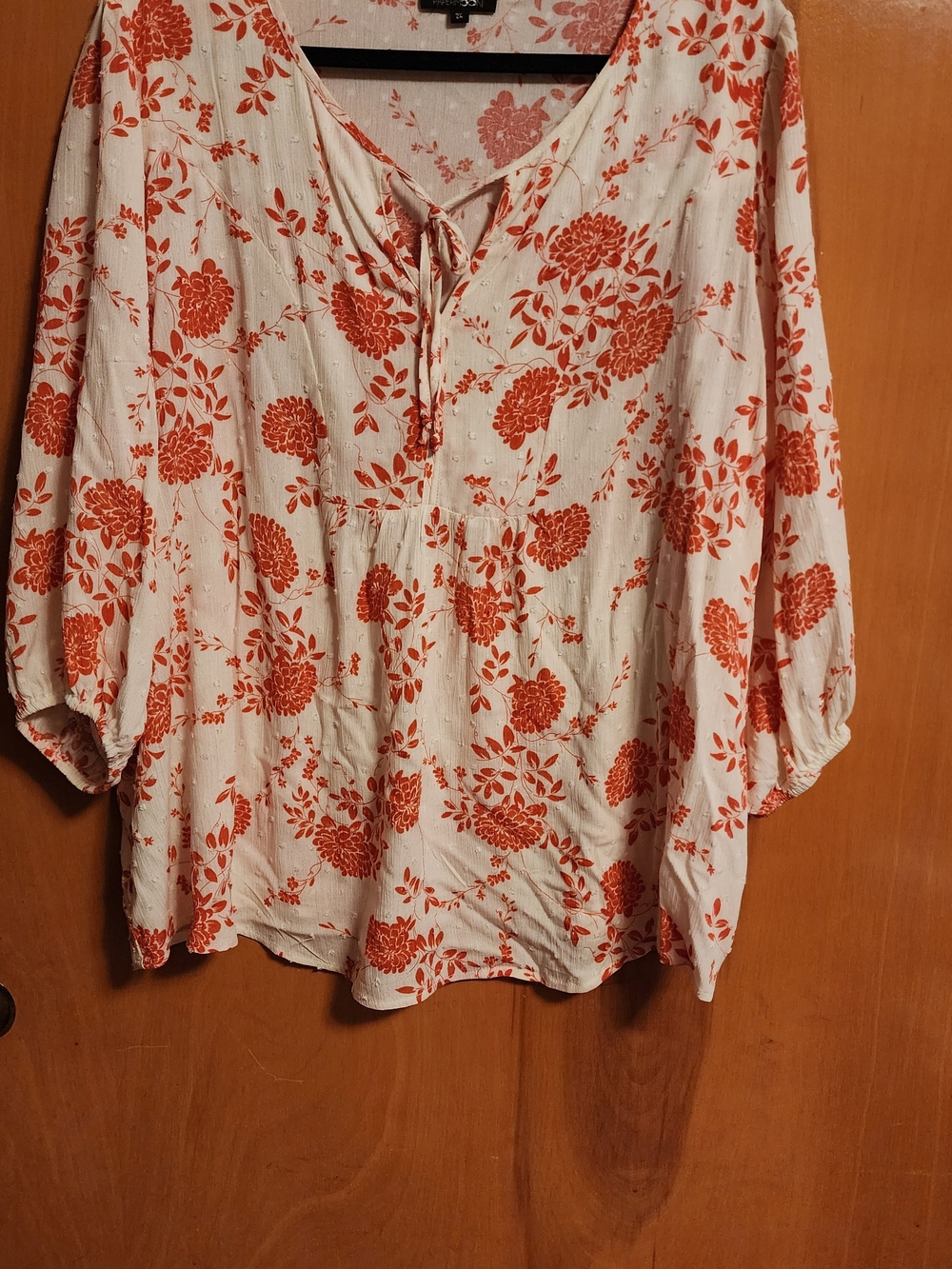 Plus Size Papermoon Cream Peasant Blouse with Orange Floral Print
